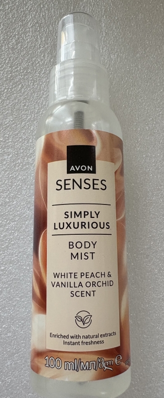 AVON senses SIMPLY LUXURIOUS Körperspray Pfirsich & Vanille-Orchidee /100